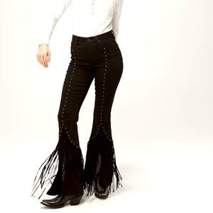 Idyllwind Miranda Lambert Outlaw Fringe Studded High Rise Flare Jeans 10/32